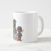 African American Dad and Son Fishing ジャンボコーヒーマグカップ (正面右)