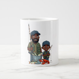 African American Dad and Son Fishing ジャンボコーヒーマグカップ