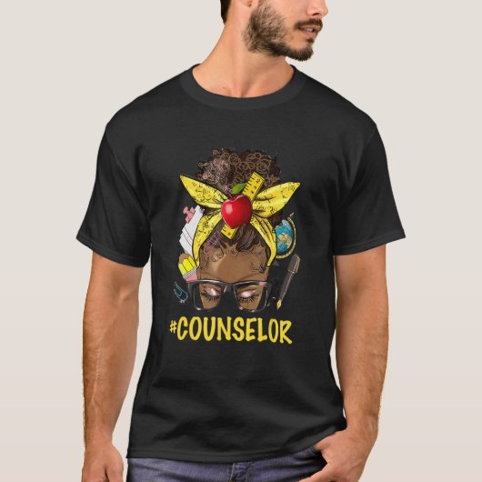 African American Educate Counselor Messy Bun Afro  Tシャツ (正面)