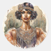 African American Flapper Art Deco ラウンドシール (正面)