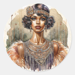 African American Flapper Art Deco ラウンドシール