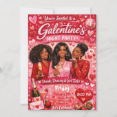 African American Galentine's Night Friends Party 招待状 (正面)