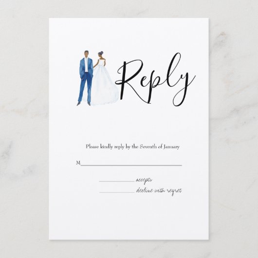 African American illustrated couple wedding エンクロージャーカード (正面)