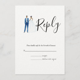 African American illustrated couple wedding エンクロージャーカード