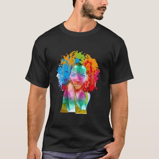 African American Lady Afro Painting Tシャツ (正面)
