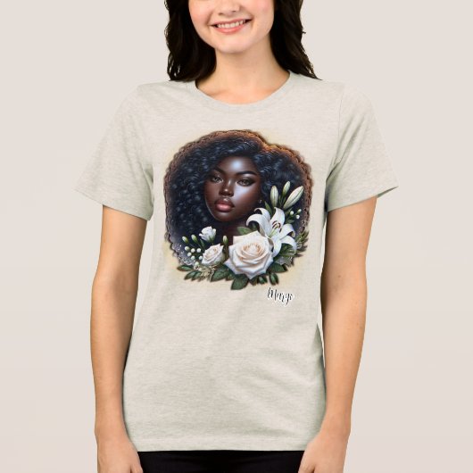  African-American Lady Enjoying Her Flowers トライブレンドＴシャツ (正面)
