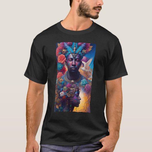 African American Man and Woman Mystical Fantasy AI Tシャツ (正面)