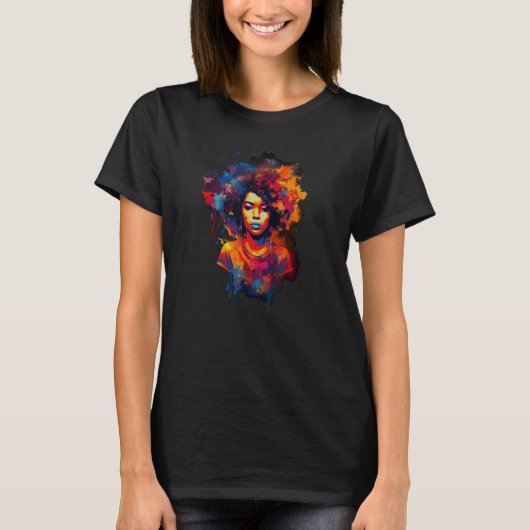African American  Natural Black Hair Beauty Art Tシャツ (正面)