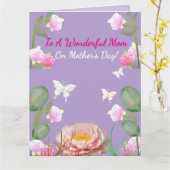 African American Pink Floral Mother's Day カード (黄色い花)