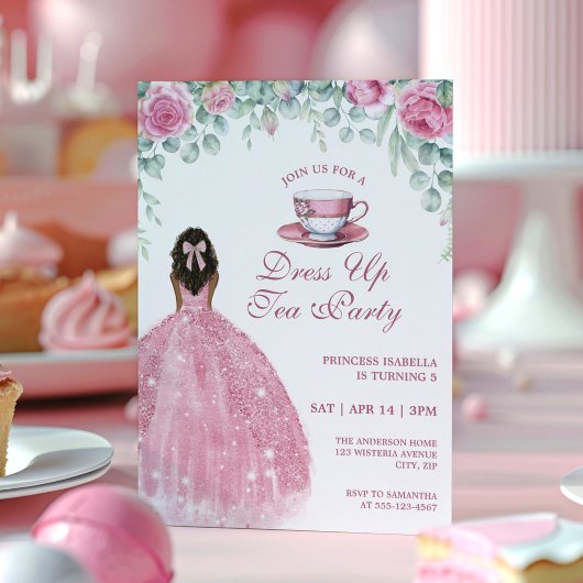 African American Princess Tea Party Faux Sparkle 招待状