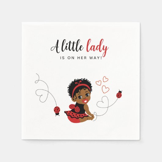 African-American Red Black Ladybug Baby Shower  スタンダードカクテルナプキン (正面)
