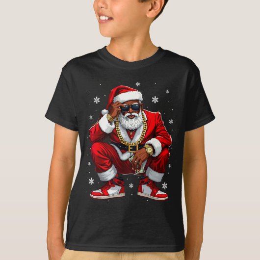 African American Santa Christmas Black Xmas Women  Tシャツ (正面)