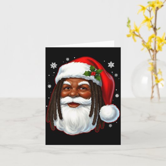 African American Santa Christmas Cool Black X-mas  カード (黄色い花)