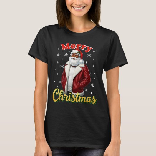 African American Santa Christmas Cool Black X-mas  Tシャツ (正面)