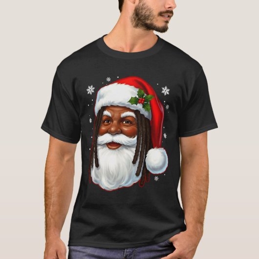 African American Santa Christmas Cool Black X-mas  Tシャツ (正面)