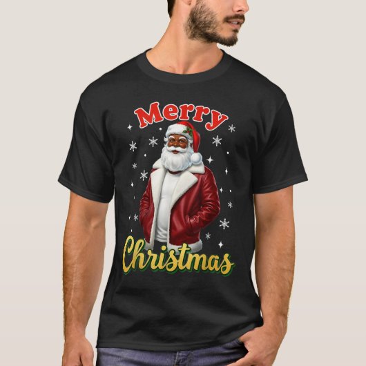 African American Santa Christmas Cool Black X-mas  Tシャツ (正面)