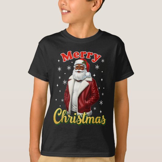 African American Santa Christmas Cool Black X-mas  Tシャツ (正面)