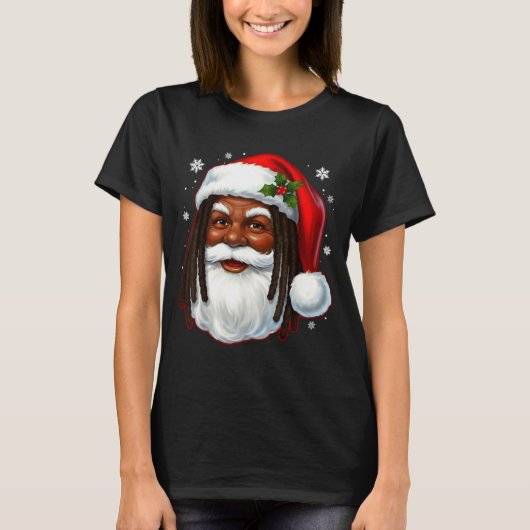 African American Santa Christmas Cool Black X-mas  Tシャツ (正面)