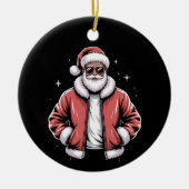 African American Santa Christmas Pajama Cool Black セラミックオーナメント (正面)