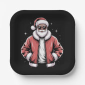 African American Santa Christmas Pajama Cool Black ペーパープレート (正面)