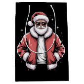 African American Santa Christmas Pajama Cool Black ミディアムペーパーバッグ (正面)