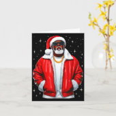 African American Santa Christmas Pajamas Cool Blac カード (黄色い花)