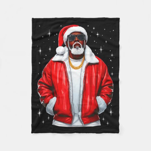 African American Santa Christmas Pajamas Cool Blac フリースブランケット (正面)