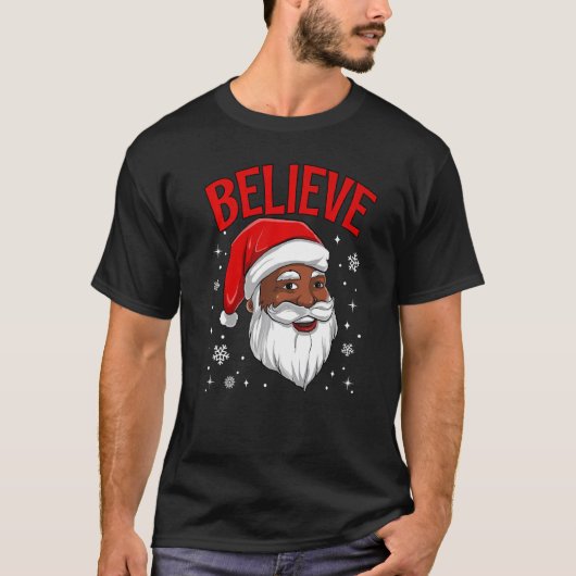 African American Santa Claus Believe Black Afro Xm Tシャツ (正面)