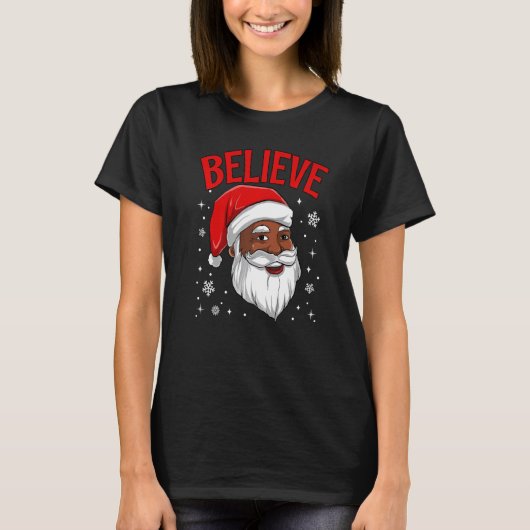 African American Santa Claus Believe Black Afro Xm Tシャツ (正面)