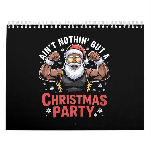 African American Santa Claus Christmas Pajama カレンダー (カバー)