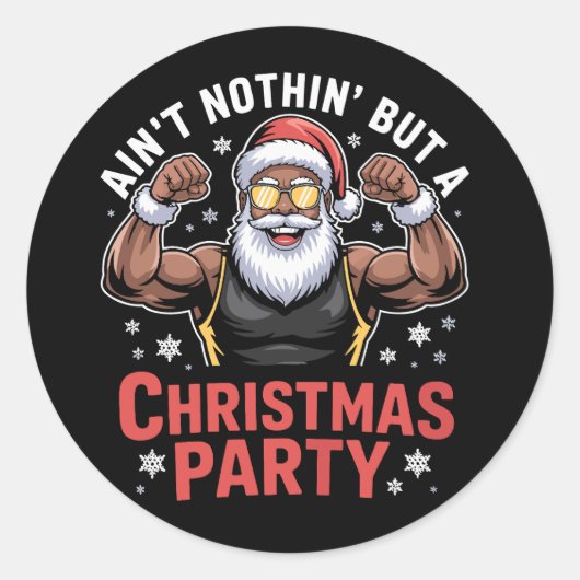 African American Santa Claus Christmas Pajama ラウンドシール (正面)