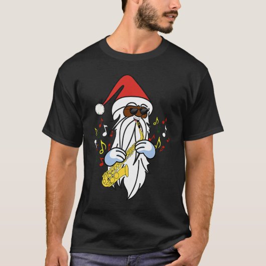African American Santa Playing the Saxophone Jazz  Tシャツ (正面)