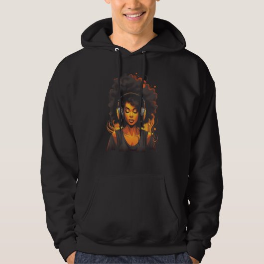 African American Woman Black Girl With Headphones  パーカ (正面)