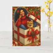 African American Woman Christmas Card | Black Card カード (黄色い花)