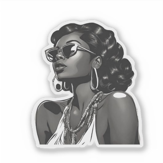 African American Woman Custom-Cut Vinyl Sticker シール (正面)