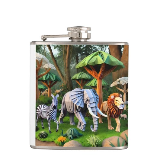  African animals in origame フラスク (正面)