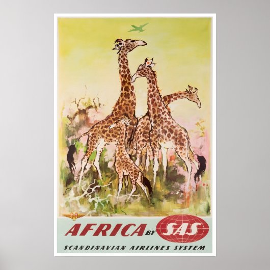 African Art Africa Giraffe Print SAS Travel Poster ポスター (正面)