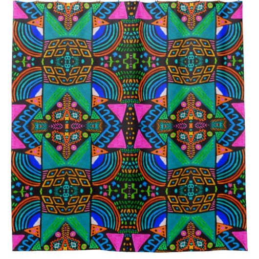 African art drawing. Seamless aztec pattern. Chero シャワーカーテン (正面)