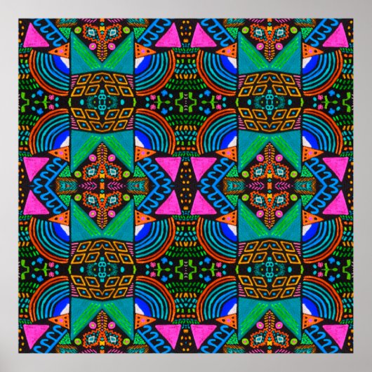 African art drawing. Seamless aztec pattern. Chero ポスター (正面)