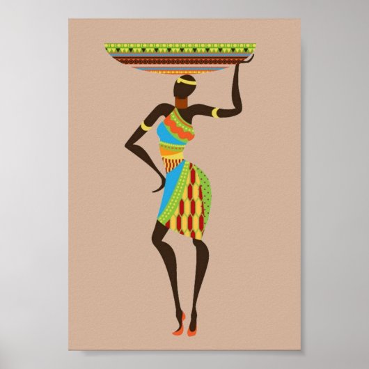 African art Tribal lady with basket ポスター (正面)