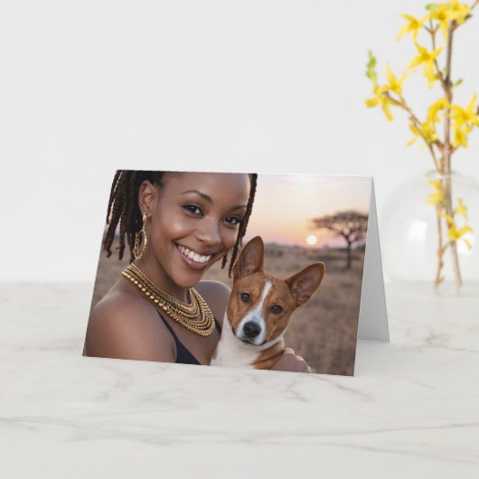 African Basenji Blank Card  カード (黄色い花)
