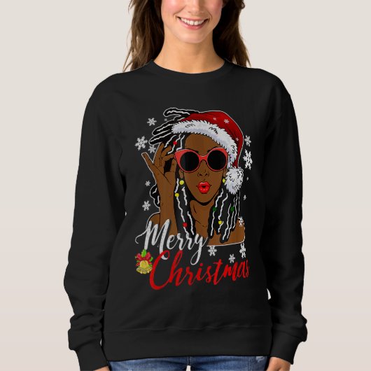 African Black Girl Christmas Santa Claus Merry Chr スウェットシャツ (正面)