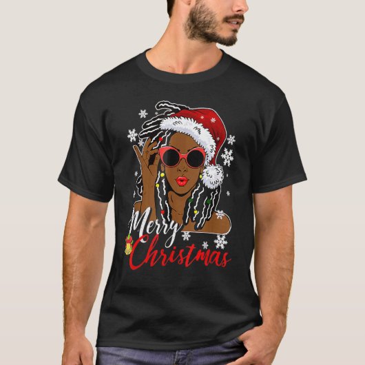 African Black Girl Christmas Santa Claus Merry Chr Tシャツ (正面)