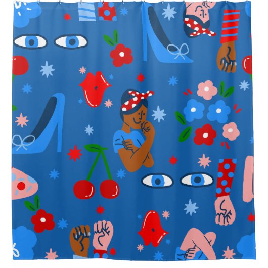 african black rosie the riveter rockabilly whimsy シャワーカーテン (正面)