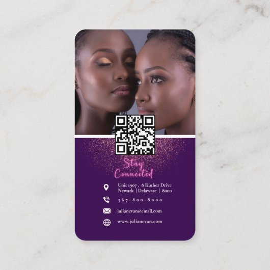 African Braid Hairstylist Purple & Glitter Gold 名刺 (裏面)