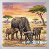 African Buffalo Mama and Calves Nursery Poster ポスター (正面)