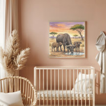 African Buffalo Mama and Calves Nursery Poster