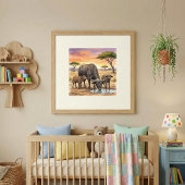 African Buffalo Mama and Calves Nursery Poster ポスター
