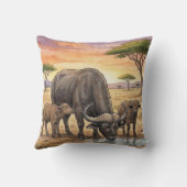 African Buffalo Mama And Calves Safari Animals  クッション (裏面)