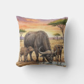 African Buffalo Mama And Calves Safari Animals  クッション (正面)